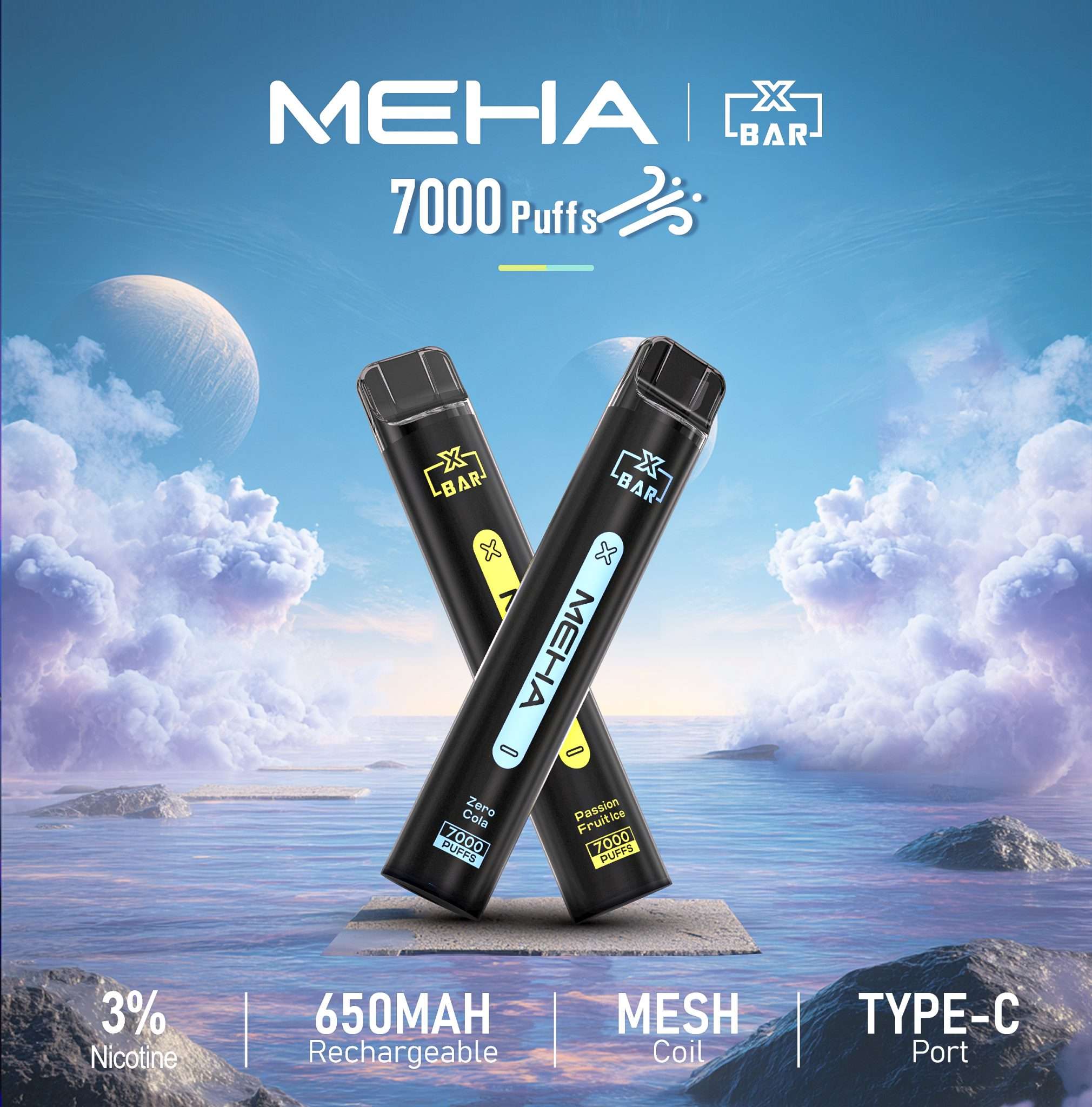 Meha Xbar魅嗨小黑條7000口拋棄式一次性電子煙 | 大容量續航 | 16種口味